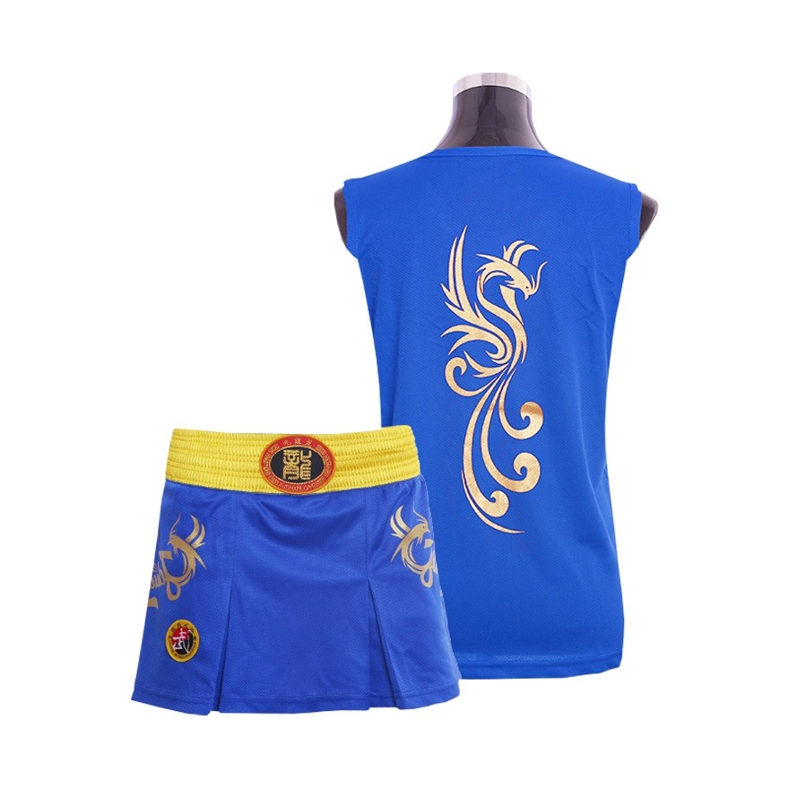 Tenue Boxe Chinoise Sanda Dragon Bleu - Short Et Haut Brodé, Idéale Pour Entraînement Et Club